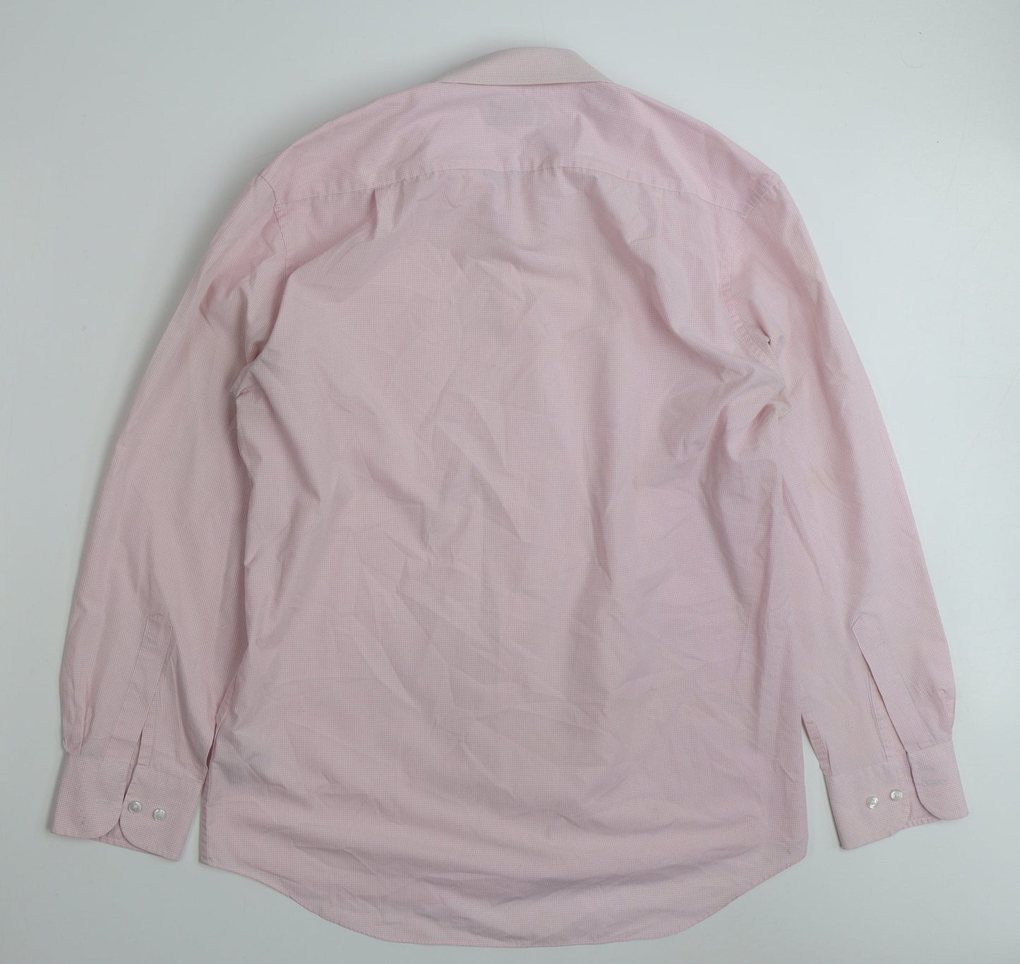Marks and Spencer Mens Pink Check Polyester  Button-Up Size 16 Collared Button