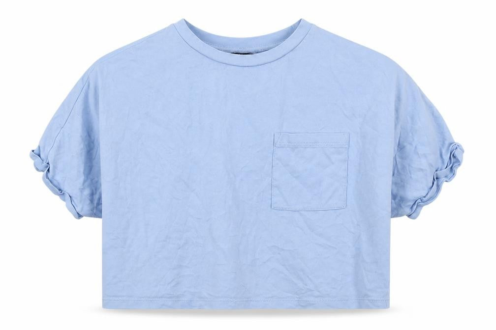 New Look Girls Blue  Cotton Cropped T-Shirt Size 9 Years Crew Neck Pullover