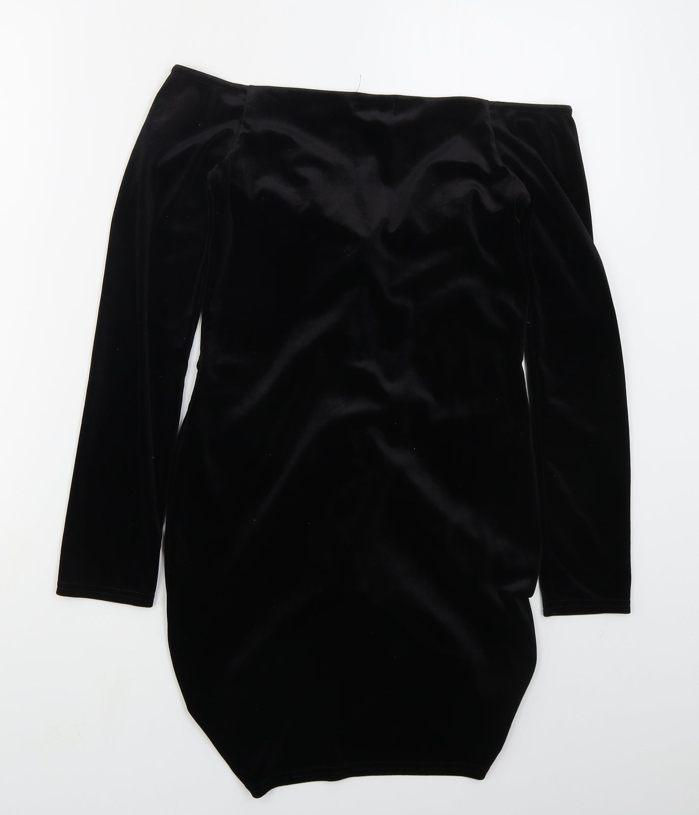 PRETTYLITTLETHING Womens Black  Polyester Mini  Size 10  Off the Shoulder Pullover
