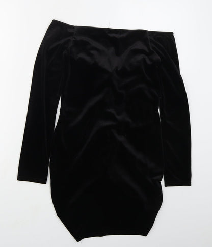 PRETTYLITTLETHING Womens Black  Polyester Mini  Size 10  Off the Shoulder Pullover