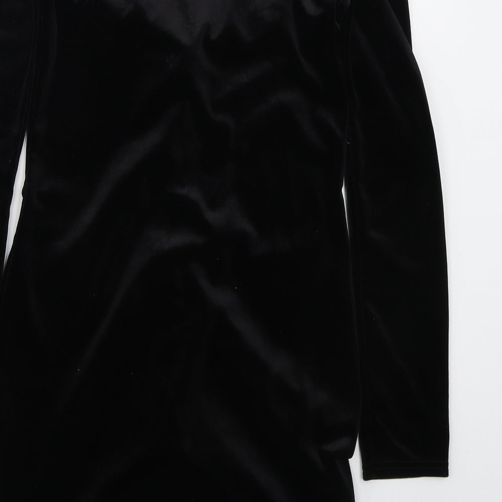 PRETTYLITTLETHING Womens Black  Polyester Mini  Size 10  Off the Shoulder Pullover