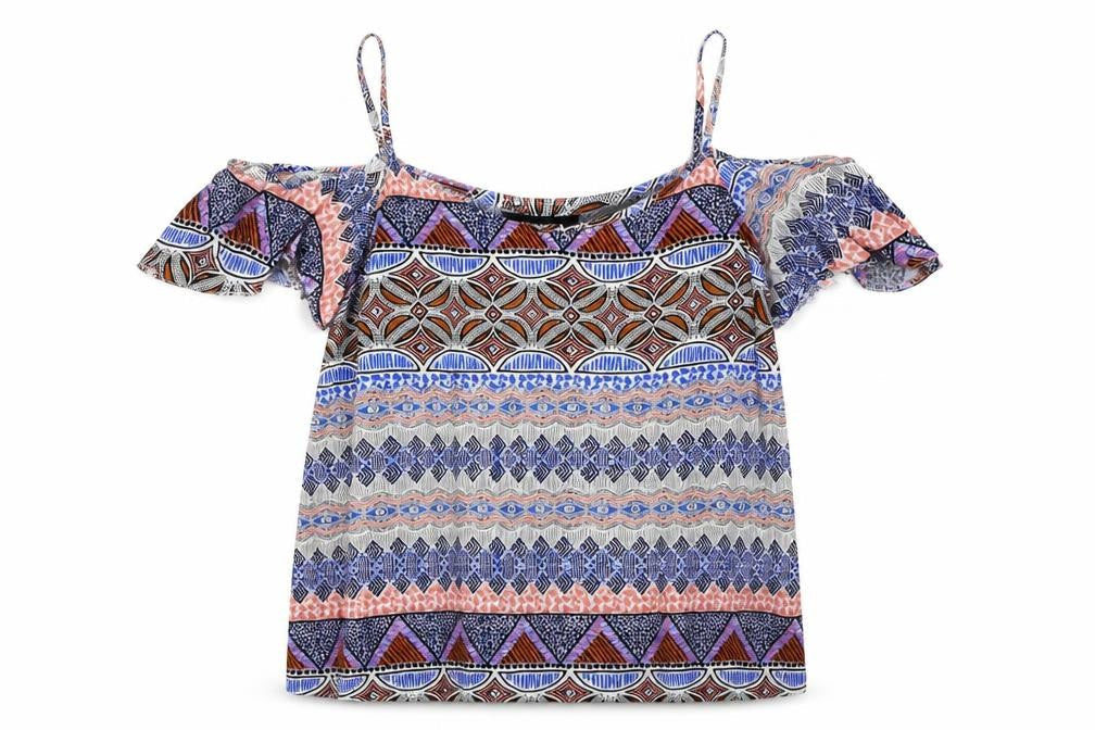 New Look Womens Blue Geometric Viscose Basic Blouse Size 6 V-Neck