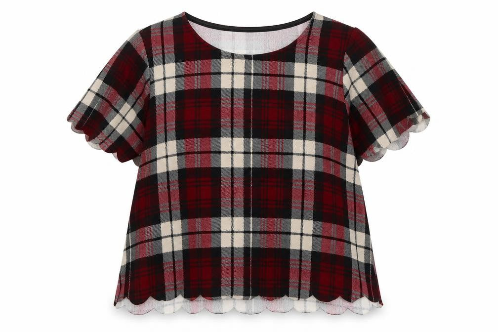 Cameo Rose Womens Red Check Polyester Basic T-Shirt Size 8 Round Neck