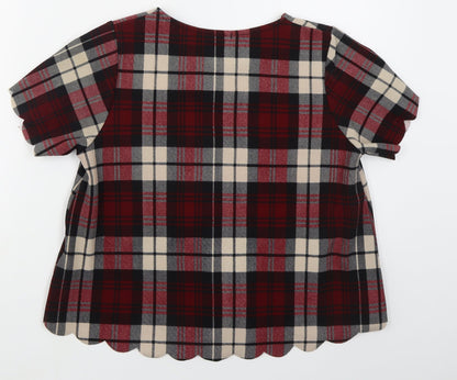 Cameo Rose Womens Red Check Polyester Basic T-Shirt Size 8 Round Neck