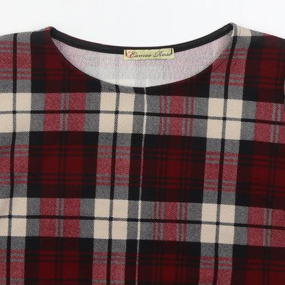 Cameo Rose Womens Red Check Polyester Basic T-Shirt Size 8 Round Neck