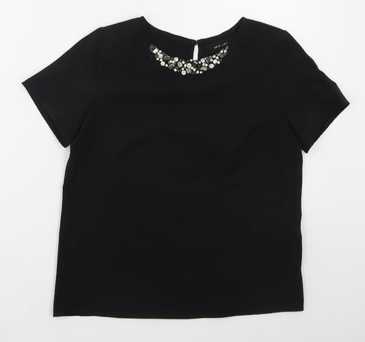 New Look Womens Black  Polyester Basic T-Shirt Size 6 Round Neck