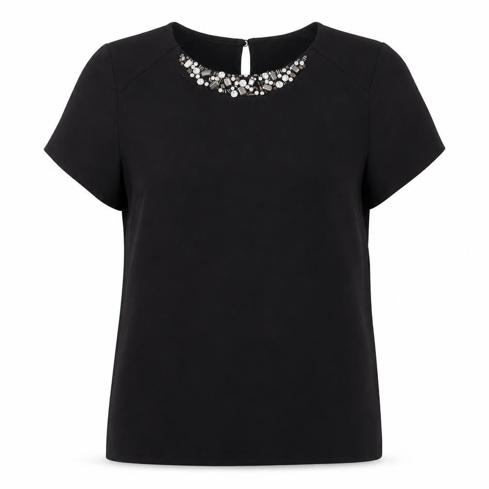 New Look Womens Black  Polyester Basic T-Shirt Size 6 Round Neck