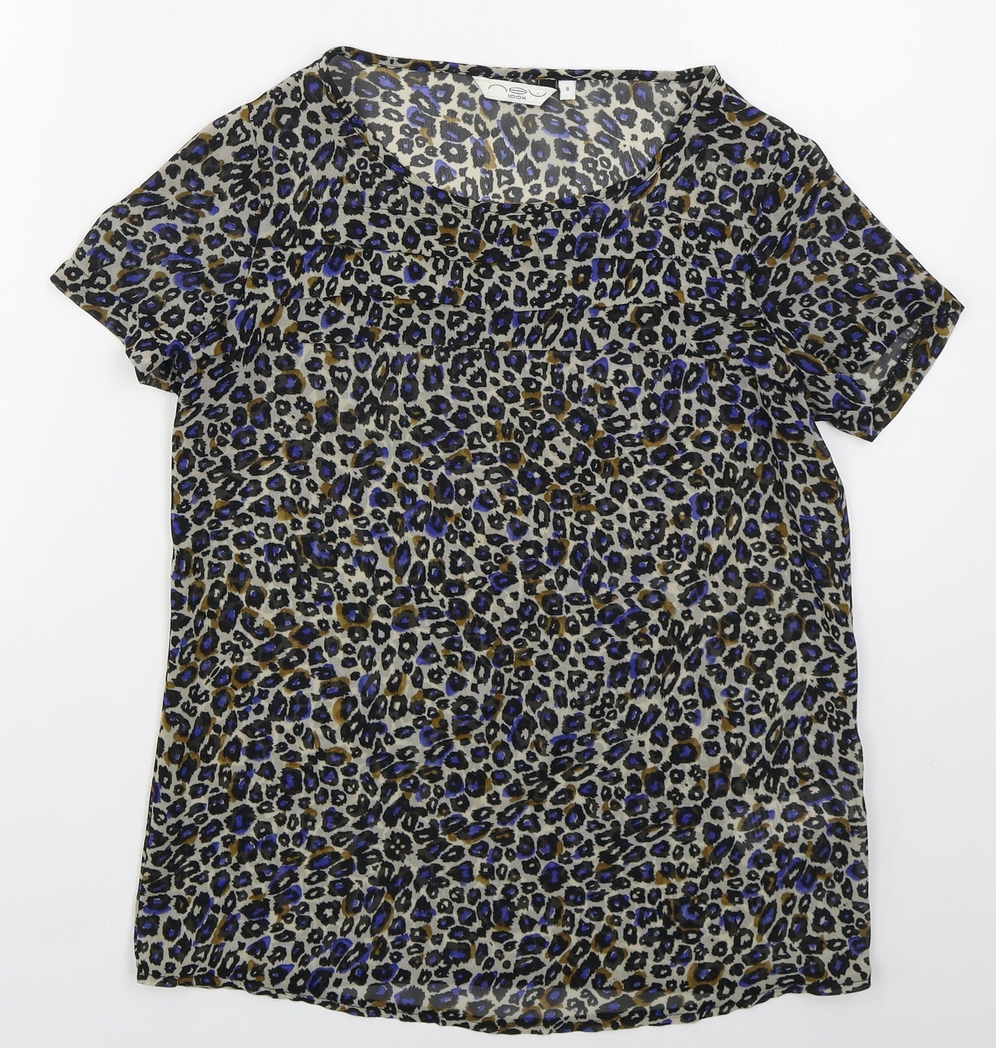 New Look Womens Beige Camouflage Polyester Basic Blouse Size 8 Round Neck - Blue