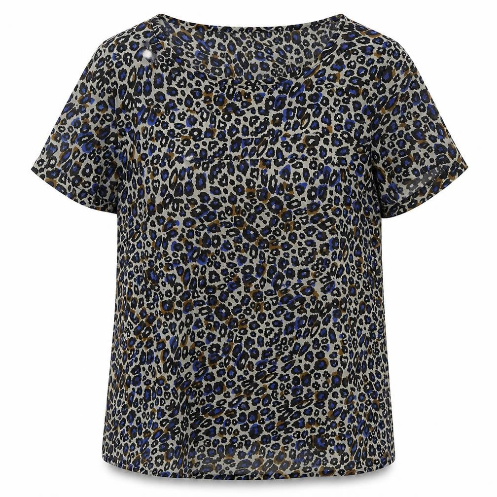 New Look Womens Beige Camouflage Polyester Basic Blouse Size 8 Round Neck - Blue