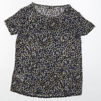 New Look Womens Beige Camouflage Polyester Basic Blouse Size 8 Round Neck - Blue
