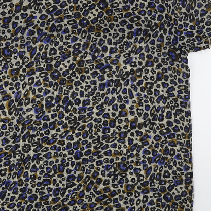 New Look Womens Beige Camouflage Polyester Basic Blouse Size 8 Round Neck - Blue
