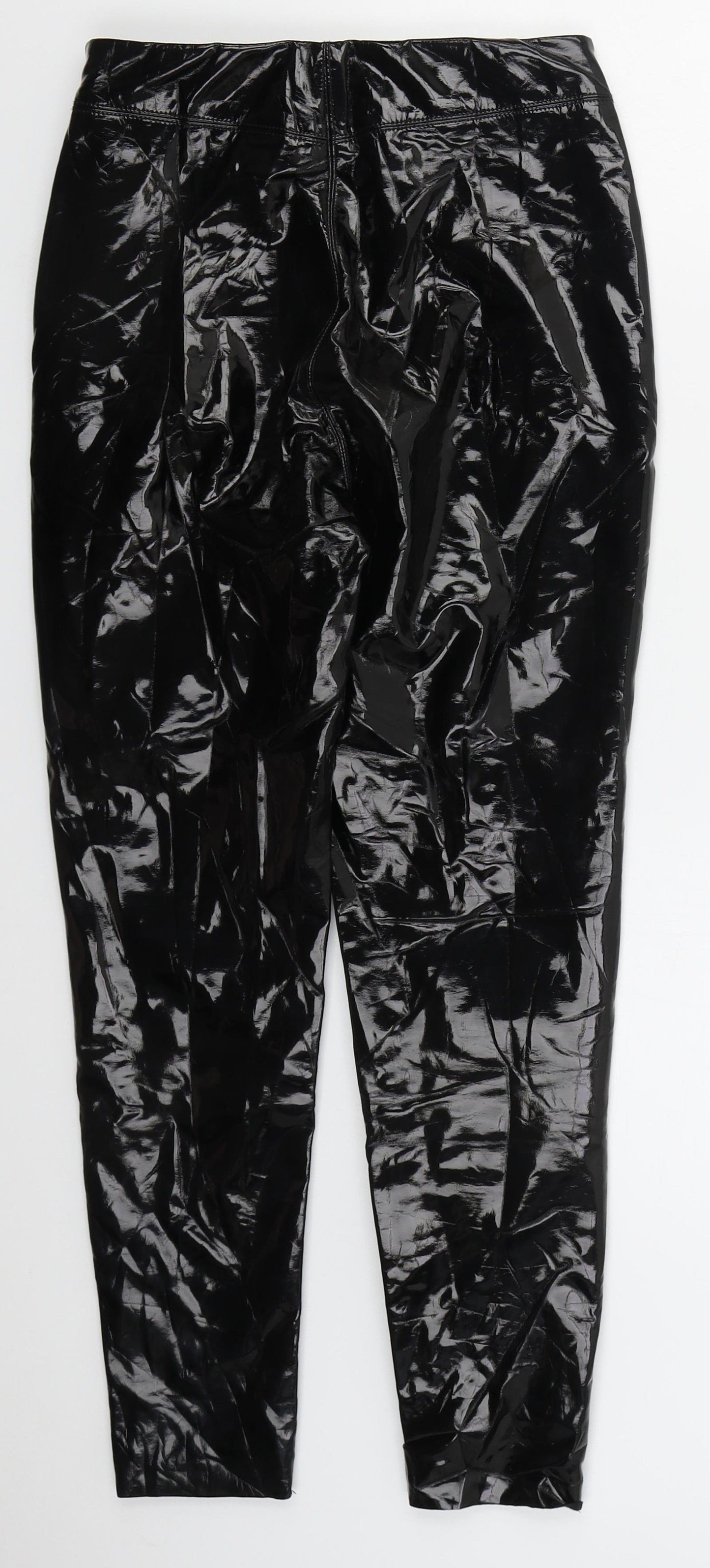 Topshop Womens Black  Polyurethane Trousers  Size 4 L25 in Regular Zip