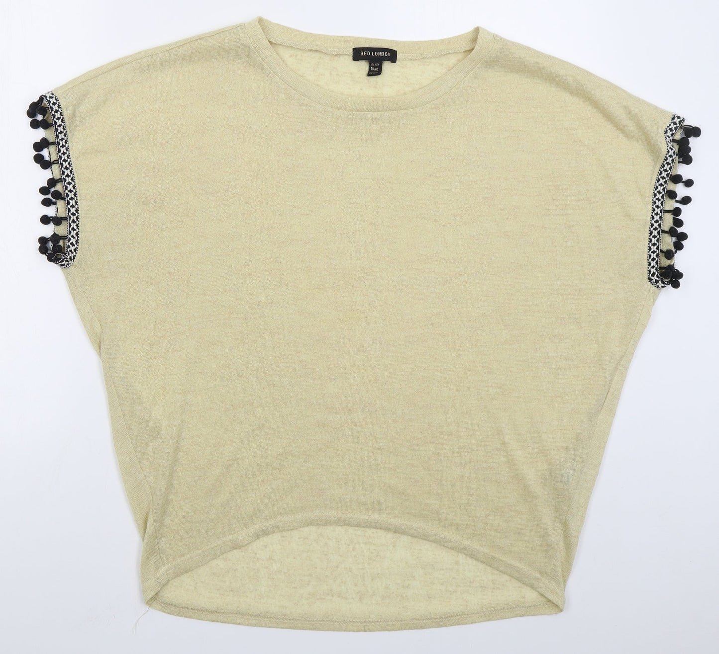 QED London Womens Beige  Polyester Basic T-Shirt Size M Boat Neck - Pom Pom