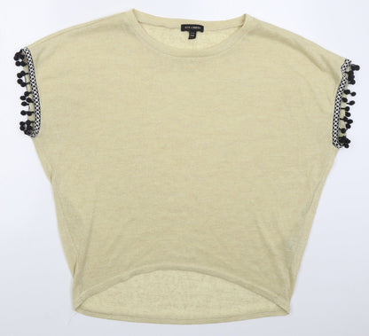 QED London Womens Beige  Polyester Basic T-Shirt Size M Boat Neck - Pom Pom
