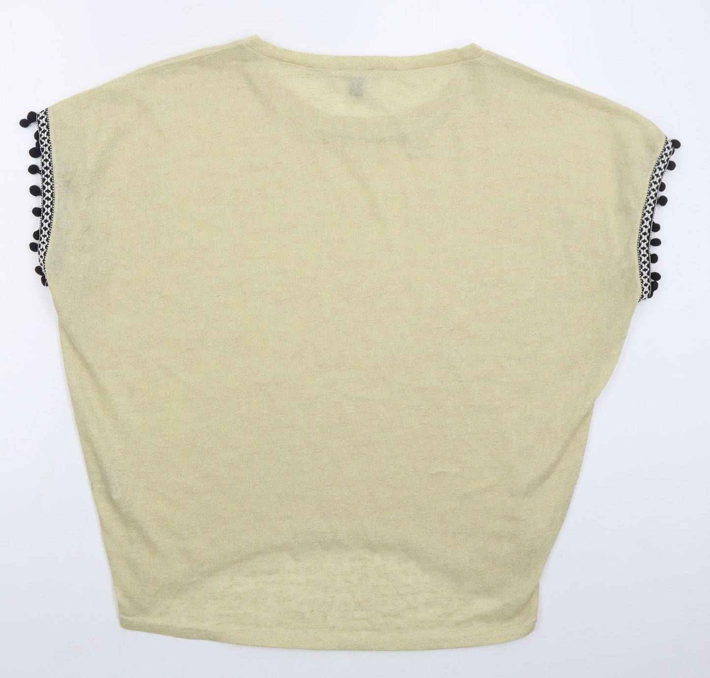 QED London Womens Beige  Polyester Basic T-Shirt Size M Boat Neck - Pom Pom