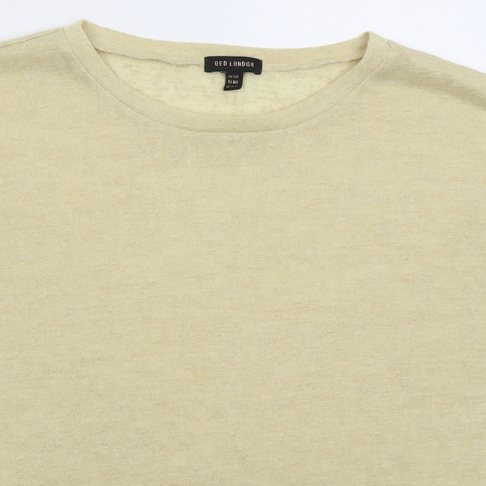 QED London Womens Beige  Polyester Basic T-Shirt Size M Boat Neck - Pom Pom