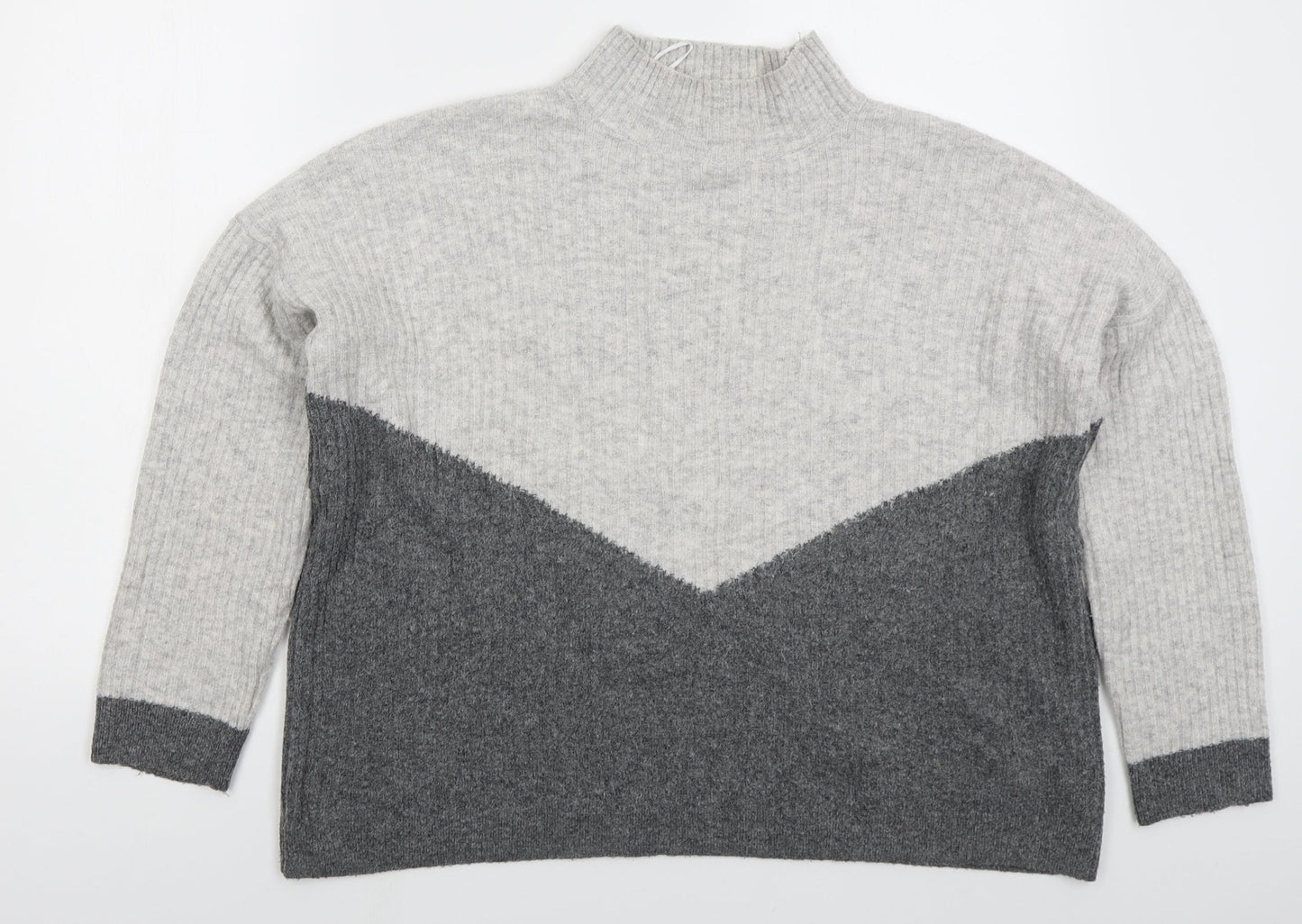 Marks and Spencer Womens Grey Mock Neck  Acrylic Pullover Jumper Size M   - Colour Block