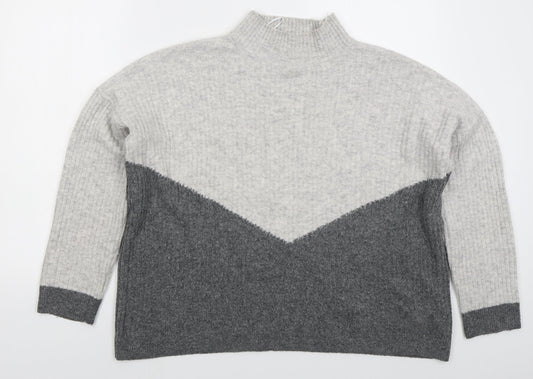 Marks and Spencer Womens Grey Mock Neck  Acrylic Pullover Jumper Size M   - Colour Block