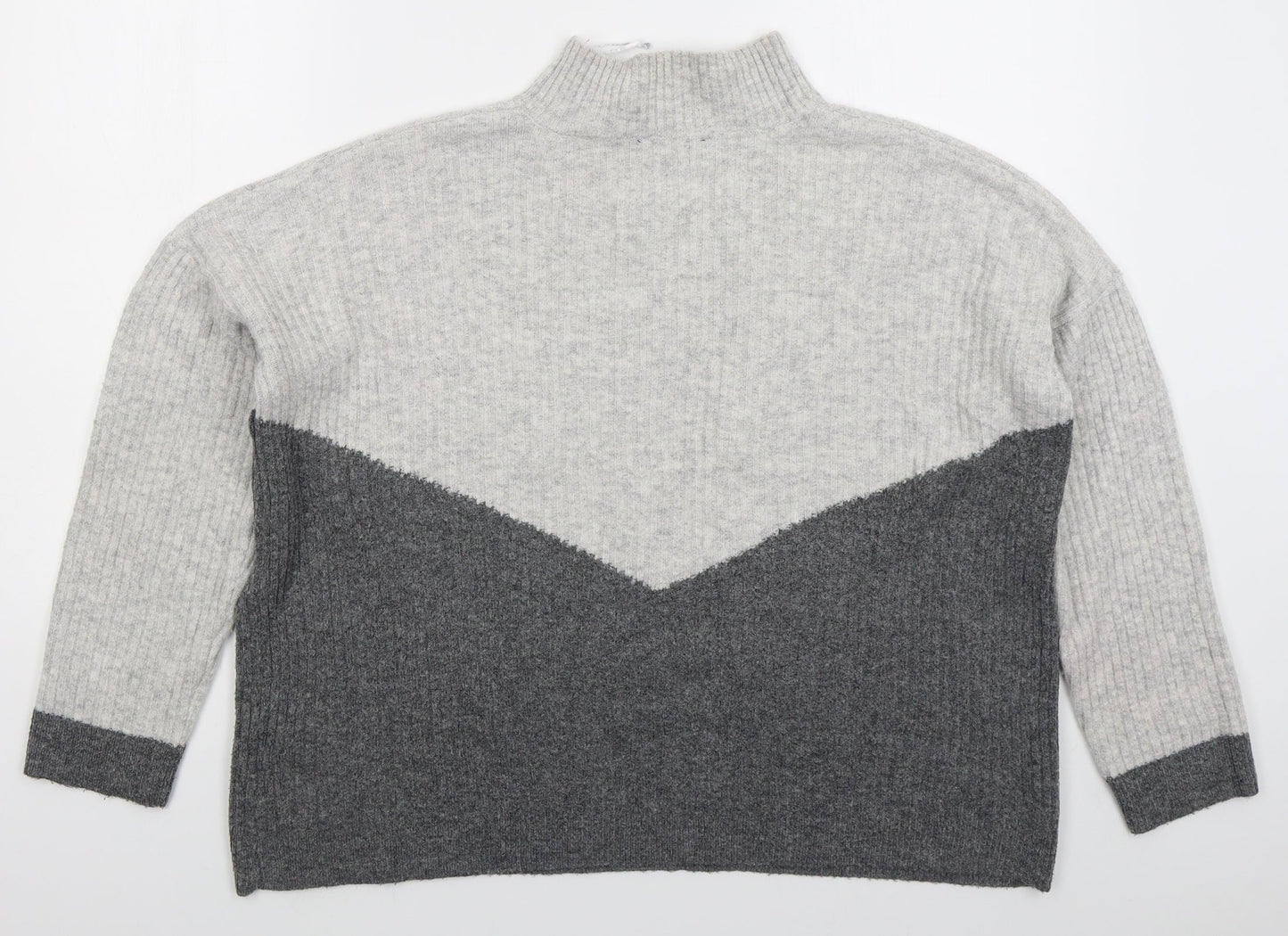 Marks and Spencer Womens Grey Mock Neck  Acrylic Pullover Jumper Size M   - Colour Block