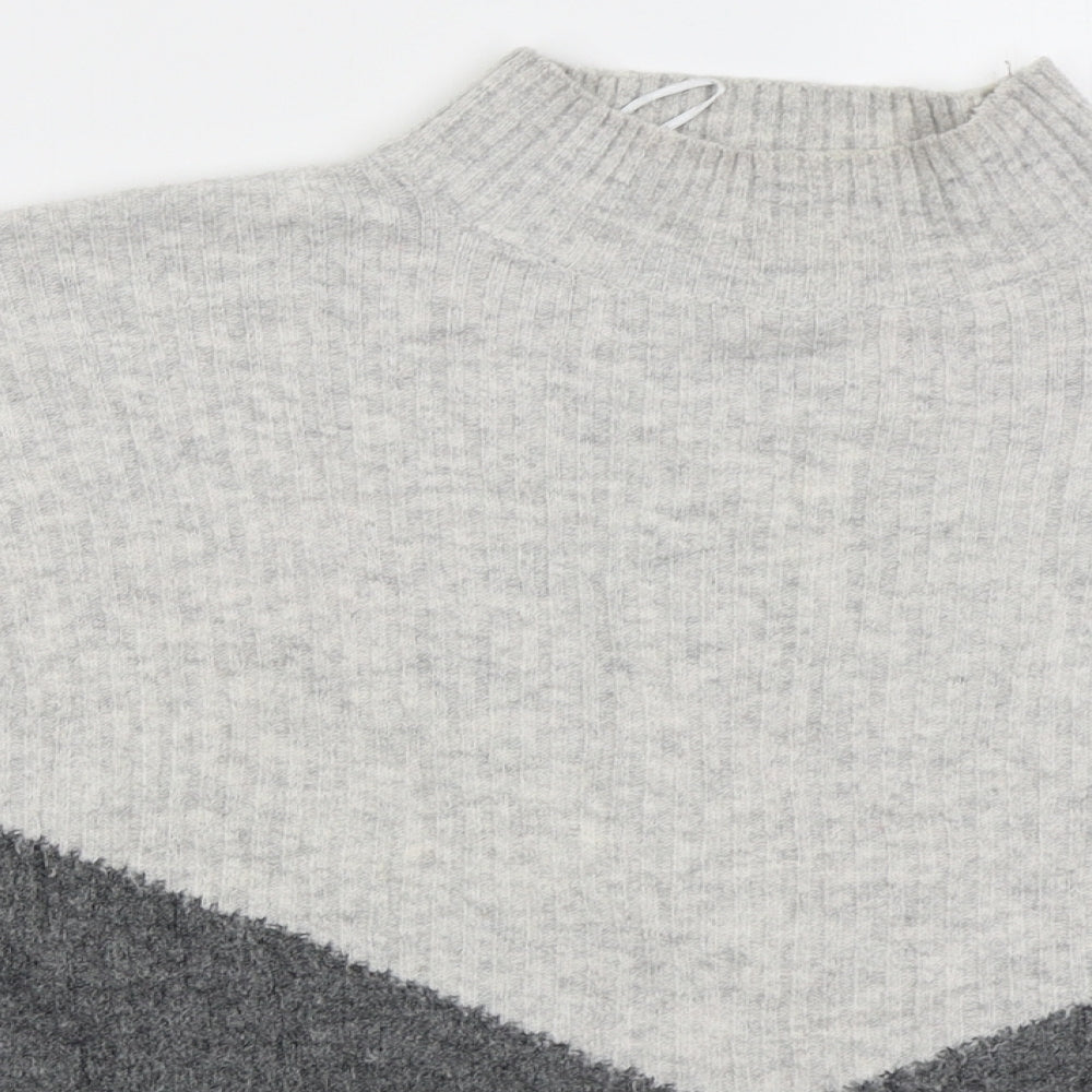 Marks and Spencer Womens Grey Mock Neck  Acrylic Pullover Jumper Size M   - Colour Block