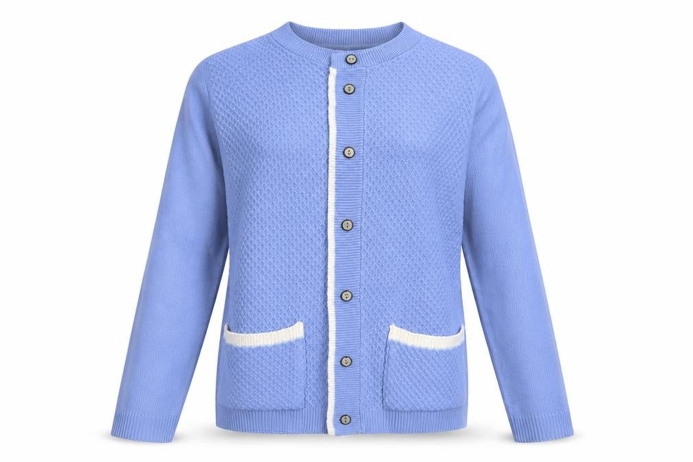 Lizzi Womens Blue Crew Neck  Acrylic Cardigan Jumper Size M