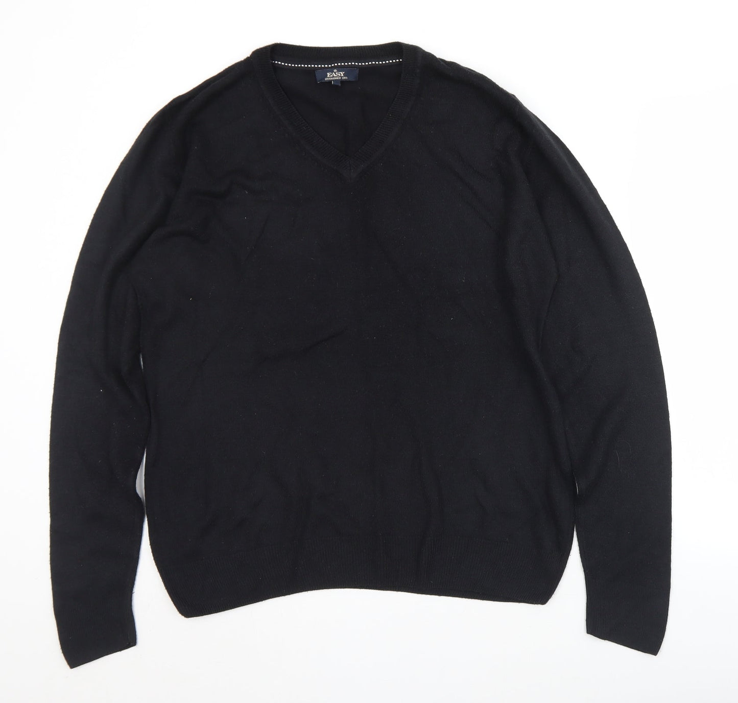Easy Mens Black V-Neck  Acrylic Pullover Jumper Size M