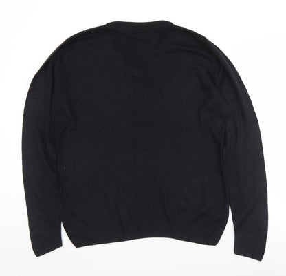 Easy Mens Black V-Neck  Acrylic Pullover Jumper Size M