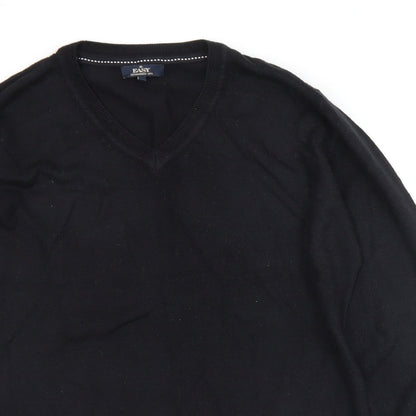 Easy Mens Black V-Neck  Acrylic Pullover Jumper Size M