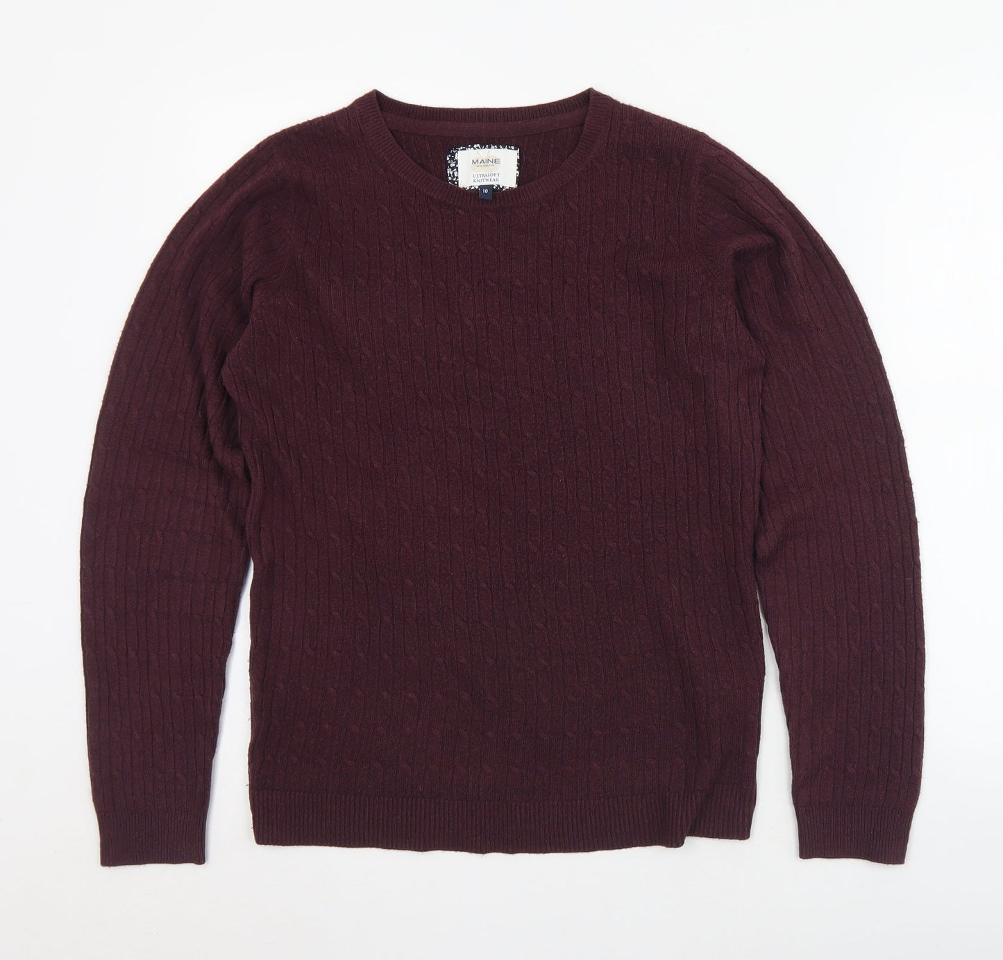 Maine Womens Purple Crew Neck  Acrylic Pullover Jumper Size 10