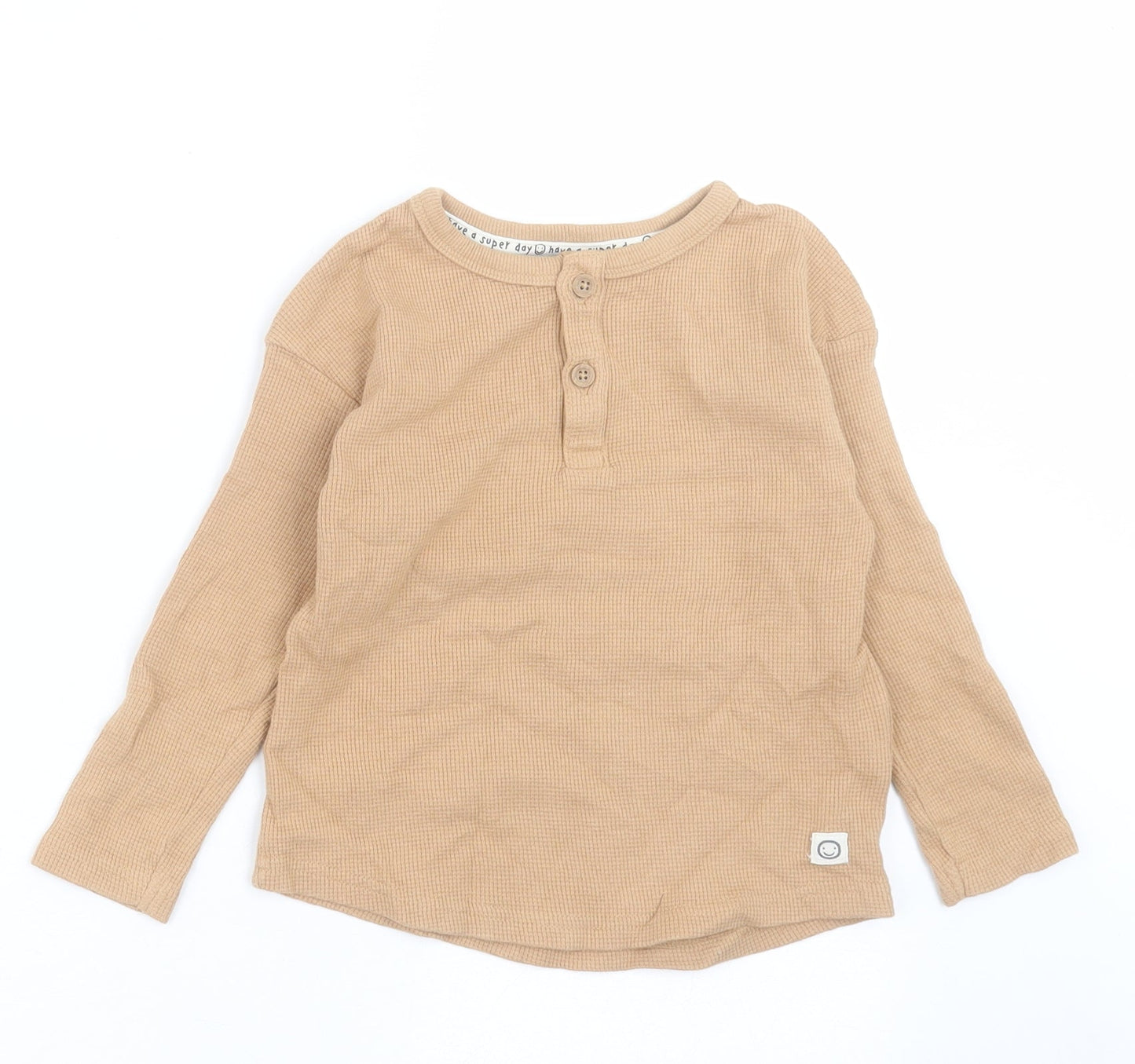 George Boys Brown  Cotton Basic Casual Size 3-4 Years Crew Neck Button