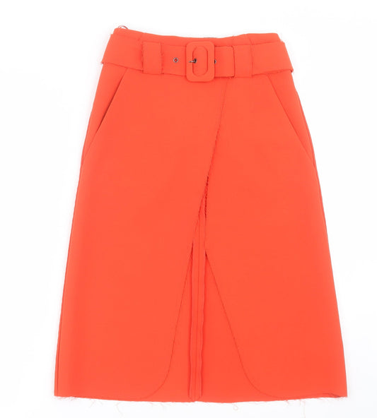 Topshop Womens Orange  Polyester A-Line Skirt Size 4   Zip