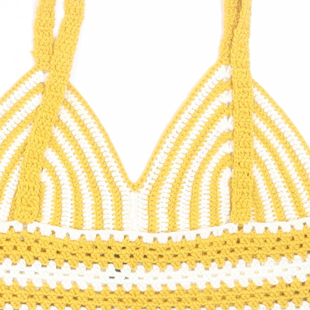 QED London Womens Yellow Striped Acrylic Cropped Tank Size L V-Neck