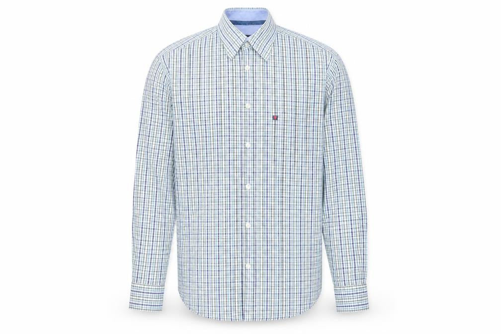Tricot Marine Mens Multicoloured Plaid Cotton  Button-Up Size L Collared Button