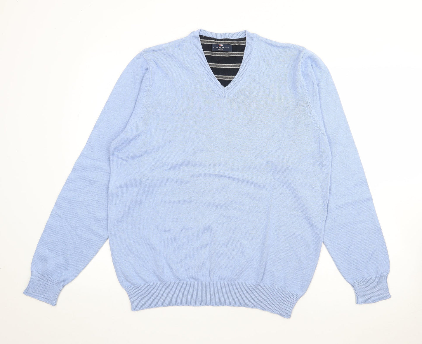 Blue Harbour Mens Blue V-Neck  Cotton Pullover Jumper Size M