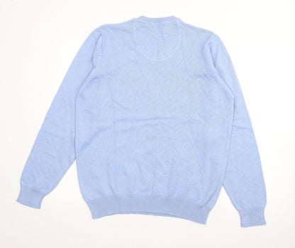 Preloved Blue Harbour Mens Blue V-Neck  Cotton Pullover Jumper Size M - Back