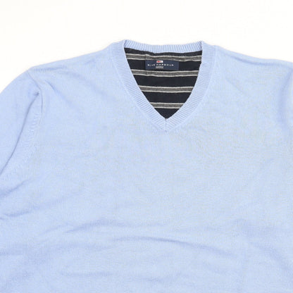 Preloved Blue Harbour Mens Blue V-Neck  Cotton Pullover Jumper Size M - Detail