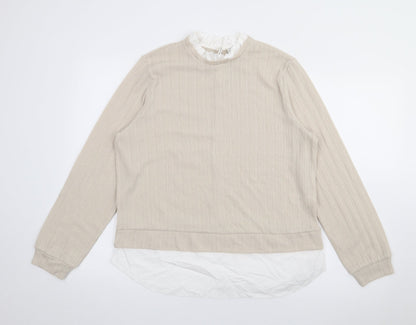 Papaya Womens Beige High Neck  Polyester Pullover Jumper Size 12