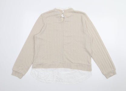 Papaya Womens Beige High Neck  Polyester Pullover Jumper Size 12