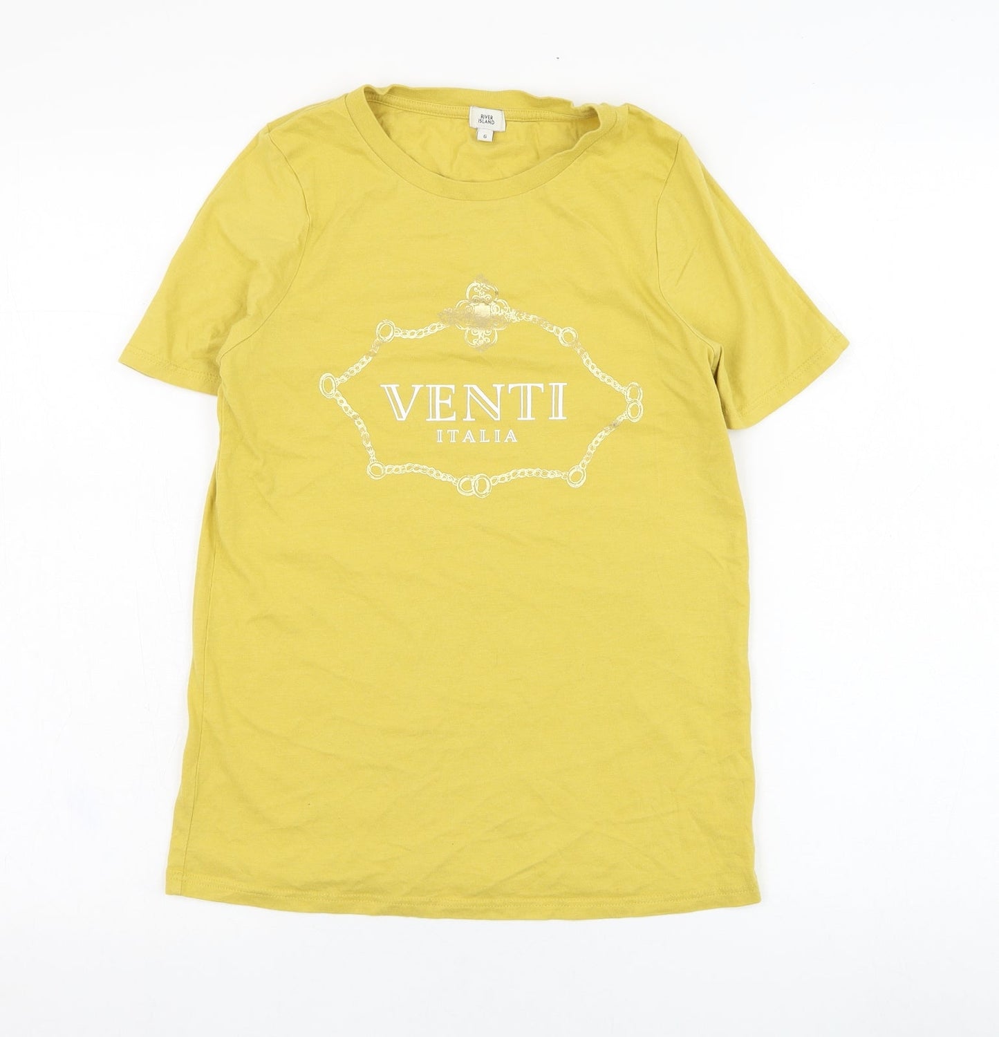 River Island Womens Yellow  Cotton Basic T-Shirt Size 6 Round Neck - Venti