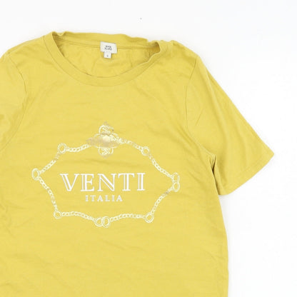 River Island Womens Yellow  Cotton Basic T-Shirt Size 6 Round Neck - Venti