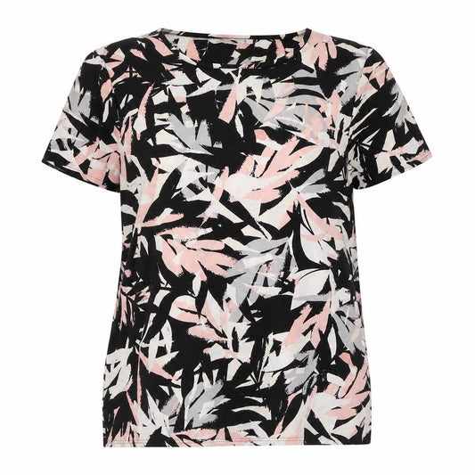 Peacocks Womens Black Geometric Polyester Tunic T-Shirt Size 10 Round Neck