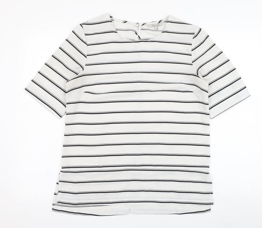 Peacocks Womens Ivory Striped Polyester Tunic T-Shirt Size 10 Round Neck
