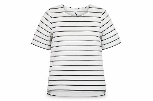 Peacocks Womens Ivory Striped Polyester Tunic T-Shirt Size 10 Round Neck
