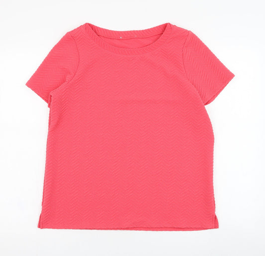 Marks and Spencer Womens Pink  Polyester Basic T-Shirt Size 14 Round Neck