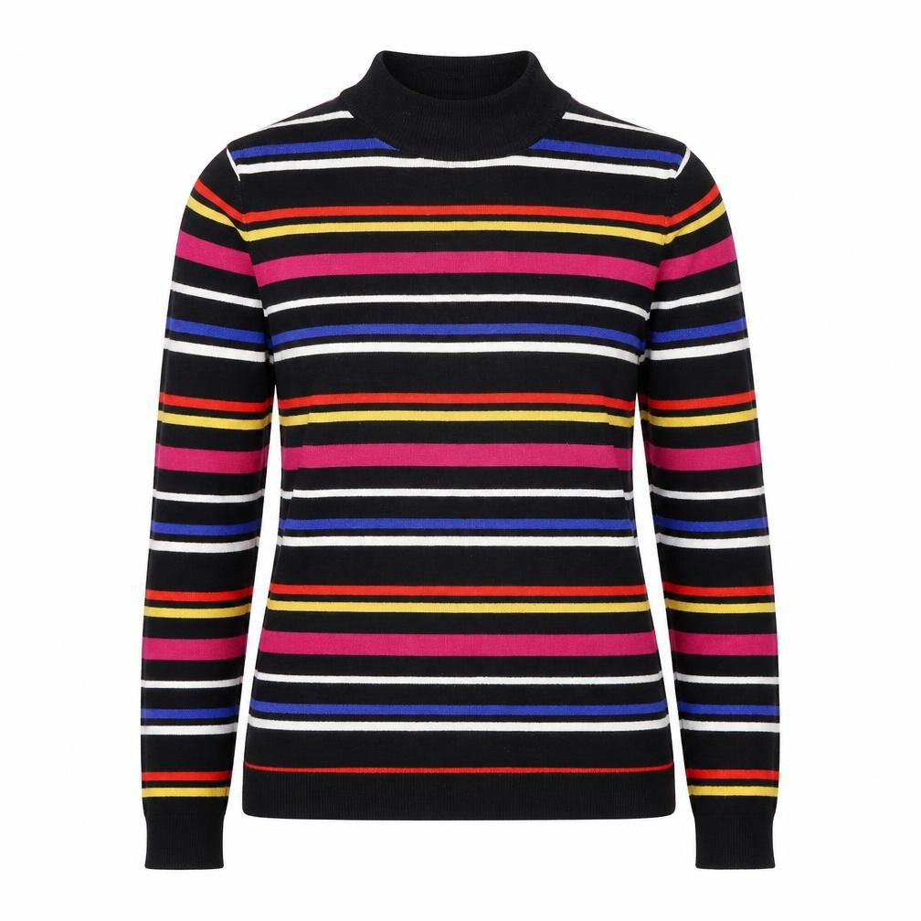 SheIn Womens Black High Neck Striped Viscose Pullover Jumper Size 10