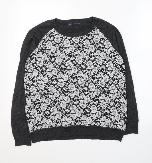 Marks and Spencer Womens Grey Round Neck Floral Viscose Pullover Jumper Size 14