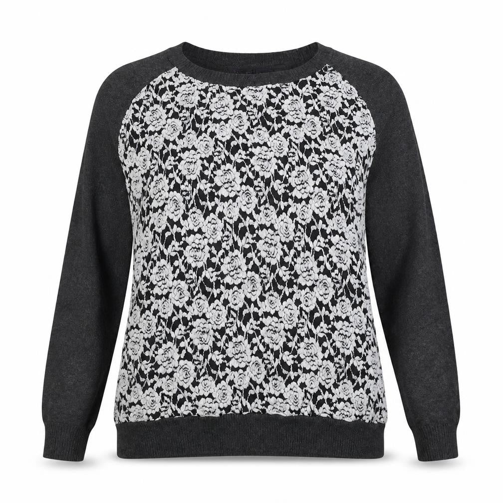 Marks & Spencer Womens Grey Round Neck Floral Viscose Pullover Jumper Size 14