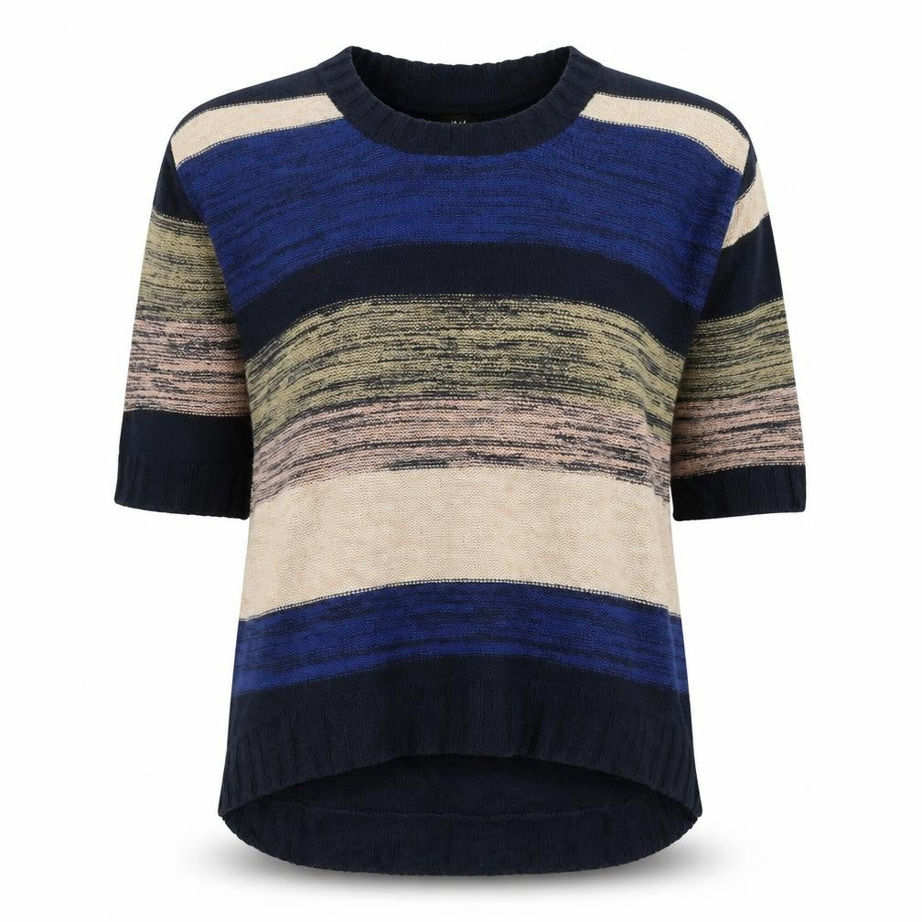 H&M Womens Blue Round Neck Striped Acrylic Pullover Jumper Size M
