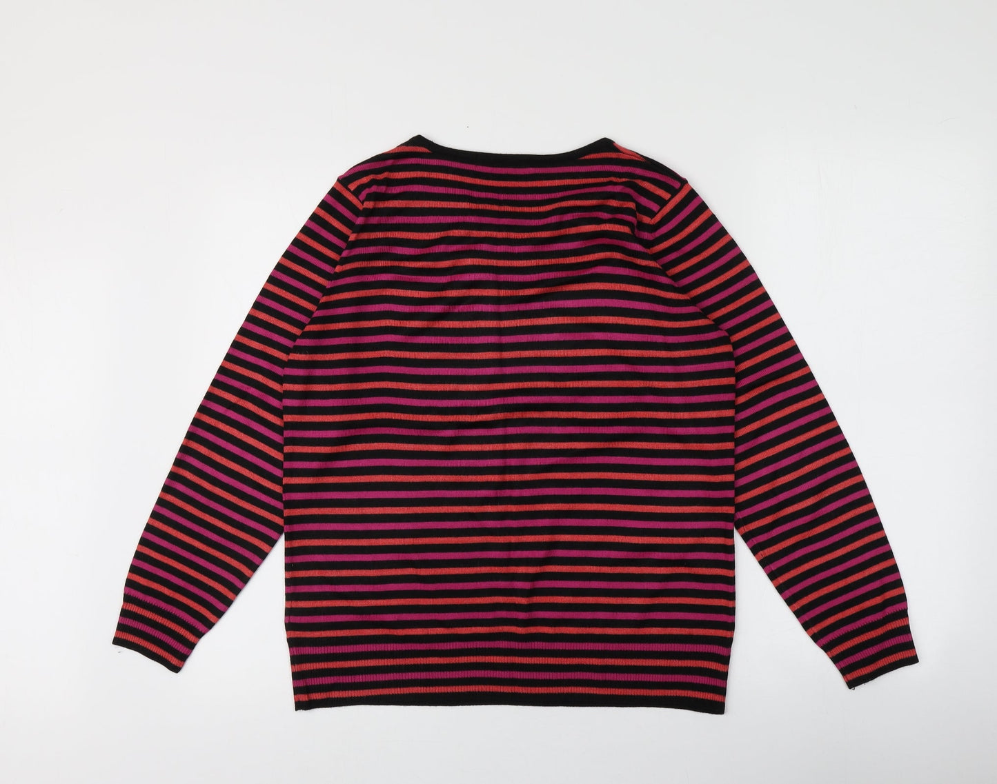 M&S Womens Multicoloured Round Neck Striped Acrylic Pullover Jumper Size 14