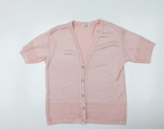 Cignal  Womens Pink V-Neck  Acrylic Cardigan Jumper One Size